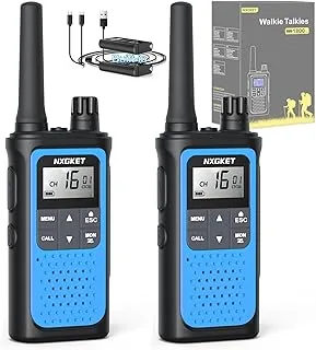 NXGKET Walkie Talkie dla Dorosłych Daleki Zasięg, 2 szt.PMR446 Akumulatorowe Walkie Talkie z Wbudowanymi Bateriami, 16 Kanałów Radia, VOX Bezdotykowy Automatyczny Squelch do Biwakowania Na Zewnątrz