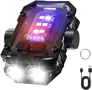 Mini latarka kieszonkowa EDC z czerwonymi niebieskimi migającymi światłami, obracana palcem, mała latarka LED, super jasna, ładowalna latarka USB C, na kemping, sytuacje awaryjne, wędrówki, potężna