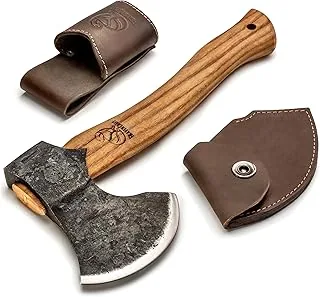 BeaverCraft Bushcraft siekiera rozłupująca AX3 ręcznie kuta – młotek rozłupujący – topór kempingowy z drewna – narzędzie survivalowe ze skórzaną pochwą, siekiera ogrodowa