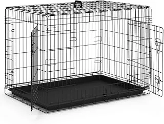 VOUNOT Składana klatka dla psa z 2 zamykanymi drzwiami i zdejmowaną tacą składana metalowa klatka dla psa transporter dla psa 107 x 70 x 78 cm, czarna