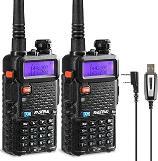 BAOFENG GT-5R Walkie Talkie, Dwuzakresowe Radio dla 144-146/430-440 MHz, Daleki Zasięg ze 128 Kanałami, Bateria 1800 mAh, Słuchawki, Kabel do Programowania na Kemping, Obsługiwany Przez Chirp, 2 szt