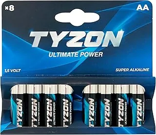 Tyzon Baterie alkaliczne AA, 8 sztuk – trwałe baterie jednorazowe do urządzeń gospodarstwa domowego i elektronicznego