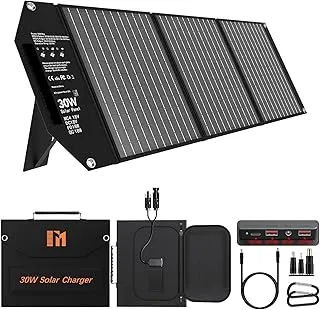 Ładowarka Słoneczna 30W, Składany Panel z 5 Portami, 18V MC4/12V DC/QC 3.0 USB-A & USB-C (PD 18W), Ze Stojakami, Przenośny Na Kemping