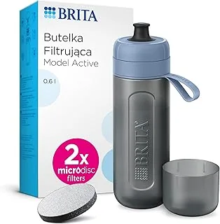 BRITA Butelka filtrująca Active pastelowy błękit (0,6l) zawiera 2 filtry MicroDisc - elastyczna, sportowa butelka, filtruje chlor, zanieczyszczenia, hormony i pestycydy, zachowuje cenne minerały