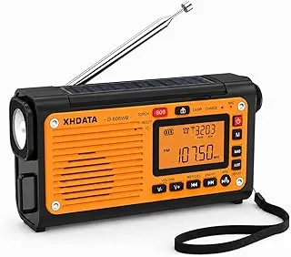 XHDATA D608WB - przenośne radio awaryjne zasilane energią słoneczną, akumulator 3000 mAh, ładowanie USB, Bluetooth, 3 tryby latarki i światła do czytania
