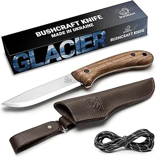 BeaverCraft Bushcraft nóż BSH2 Glacier – stałe ostrze ze stali węglowej – nóż outdoorowy i kempingowy ze skórzaną pochwą – nóż survivalowy ze szlifem skandynawskim