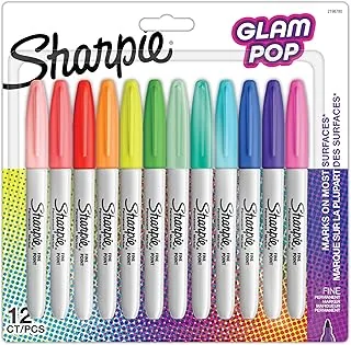 Markery permanentne Sharpie Glam Pop | Cienka końcówka do wyraźnych i czytelnych detali | Różne kolory | 12 markerów