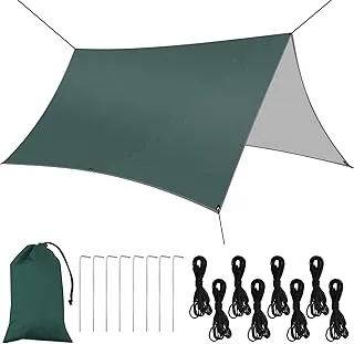 Flintronic Tarp wodoszczelna plandeka 3 x 3 m, ultralekka plandeka namiotowa, ochrona przed promieniowaniem UV, żagiel przeciwsłoneczny namiot kempingowy, z 8 śledziami i 8 linkami, ochrona przed