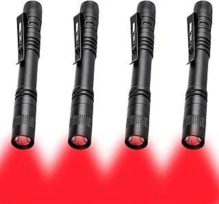 Latarka LED z czerwonym światłem, 4-pak latarek LED o dużej mocy, wodoodporne, kieszonkowe, kompaktowa latarka z klipsem, na kemping, wędrówki, noktowizor, astronomię i sytuacje awaryjne
