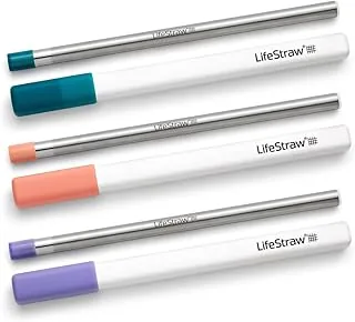LifeStraw Sip 3-pak, słomka do picia ze stali nierdzewnej wielokrotnego użytku z 3 futerałami, usuwa mikroplastiki, bakterie i pasożyty do podróży i codziennego użytku