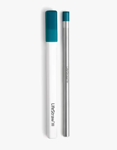 LifeStraw Sip – słomka do picia z filtrem wody ze stali nierdzewnej wielokrotnego użytku z futerałem, usuwa mikroplastiki, bakterie i pasożyty do podróży i codziennego użytku, morski laguna