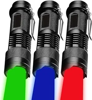 Ulepszona czerwona zielona niebieska latarka LED, mini latarki czerwone, zielone, niebieskie, światło, możliwość powiększenia, wodoodporna latarka LED, mocna i jasna do detektora, lotnictwa