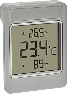 TFA Dostmann WINDOO 30.1067.15 cyfrowy termometr okienny, odporny na warunki atmosferyczne, maks. wartości mini, z samoprzylepną folią, bez wiercenia, szaro-biały