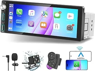 Radio samochodowe Bluetooth 1 DIN z funkcją CarPlay i Android Auto, z ekranem dotykowym o przekątnej 6,9 cala, łącze Mirror Link/RDS FM Radio/USB/Type-C/Mikrofon/Kamera zapasowa/obsługa pilota