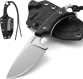 Omesio Outdoor Mały nóż D2 ze stali Full Tang Survival z pochwą Kydex i klipsem do paska, 17,8 cm Nóż do paska Stałe ostrze z rękojeścią Micarta, idealny do EDC, wędrówek, na prezent