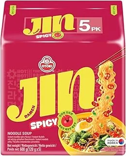Ottogi Jin Ramen Spicy 5 szt. - makaron instant, ostry, autentyczny, koreański, 5 x 120 g, OG ASIA - 600 g