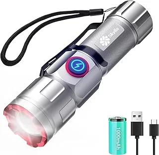 Skylla Latarka ładowana mini LED, bardzo jasna latarka, USB, wodoszczelna, 2500 lumenów, 5 trybów świecenia, zmienny zoom, pochodnia ręczna latarka błyskowa na kemping, sytuacje awaryjne, spacery z