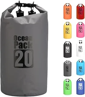 Worek wodoszczelny, z długim regulowanym paskiem na ramię, duża pojemność 2 l, 5 l, 10 l, 15 l, 20 l, 30 l, na kemping, rafting, pływanie, surfowanie, szary, 20L, Organizer do torby