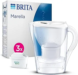BRITA Dzbanek filtrujący Marella biały (2,4 l) z 3 oryginalnymi filtrami BRITA MAXTRA PRO Pure Performance redukującymi chlor, kamień, PFAS i metale – elegancja i funkcjonalność