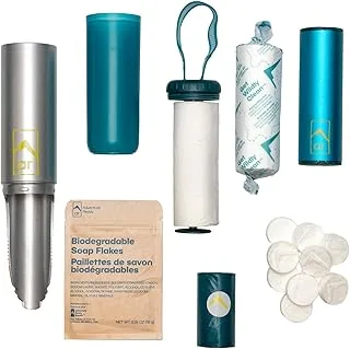 AR Gotowy na przygodę zestaw toaletowy z plecakiem – zawiera aluminiową łopatę kempingową, papier toaletowy, torby do pakowania, płatki mydła i skompresowane chusteczki