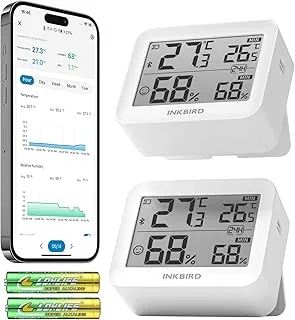 Inkbird ITH-13-B Termometr Bluetooth, Higrometr, 2 Sztuki, Cyfrowy Zestaw Łączony, Bardzo Precyzyjny Miernik Wilgotności Powietrza, Sterowanie Aplikacją