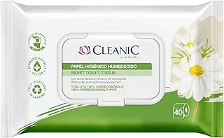 Cleanic - Mokry papier toaletowy - z ekstraktem z rumianku - zmywalny papier toaletowy - wilgotne chusteczki do intymnego czyszczenia - delikatne dla wrażliwej skóry - 40 szt