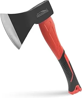 Siekiera 35 cm, mała siekiera do ogrodu, drewna opałowego i haka, na kemping, z ochroną ostrza i ergonomicznym uchwytem, survival, czerwony