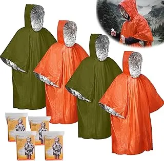 4 sztuki awaryjnego ponczo survivalowe, ponczo przeciwdeszczowe, koc ratunkowy, śpiwór awaryjny, koc termiczny pierwszej pomocy, izolacja i ochrona przed deszczem, odpowiednie na kemping,