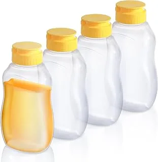 Przezroczyste butelki na miód, 285 ml, do wielokrotnego napełniania, pusty pojemnik na miód, słoik do wyciskania miodu z szczelnymi pokrywkami z klapką do przechowywania i dozowania, można myć