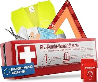 Samochodowa torba kombi (3 w 1) zgodna z aktualną normą 2026 – w zestawie trójkąt ostrzegawczy, apteczka pierwszej pomocy, trójkąt ostrzegawczy, zestaw apteczek pierwszej pomocy do samochodu DIN 13164