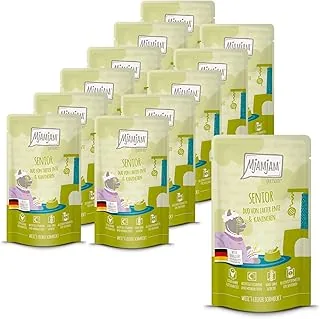 MjAMjAM - Karma mokra premium dla kotów - Quetschie - Senior - DUO z delikatną kaczką i królikiem, 12 opakowań (12x125g), bezzbożowa