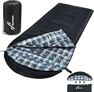 Sportneer Śpiwór outdoorowy – śpiwór zimowy flanelowy, 220 x 85 cm, śpiwór zimowy ze zdejmowanym kapturem, kompaktowy śpiwór na 3-4 pory roku, zimna pogoda, na zimę, na kemping