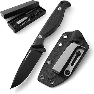 Nóż do paska DRACHENADER GT3 Nóż outdoorowy Survival 42a zgodny ze stalą nierdzewną, nóż myśliwski EDC Bushcraft z kaburą Kydex i rączką Micarta (B-Całkowicie Czarny)