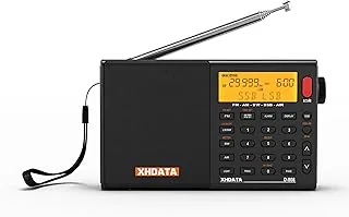 XHDATA D808 Przenośne radio cyfrowe, odbiornik krótkofalowy, FM Stereo/MW/SW/LW SSB Airwave World Receiver, RDS, zasilanie bateryjne, z anteną zewnętrzną (czarny)