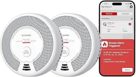 Alarm Wi-Fi X-Sense dymu i tlenku węgla z wymienną baterią, inteligentny detektor kombinowany kompatybilny z aplikacją X-Sense Home Security, SC06-WX, 2 szt.