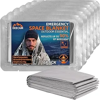 Deecam Koc ratunkowy, srebrny, 210 x 160 cm, 6 sztuk – do samochodu, pierwszej pomocy, na kemping, survival, aluminiowy koc termiczny, apteczka pierwszej pomocy (6 sztuk)