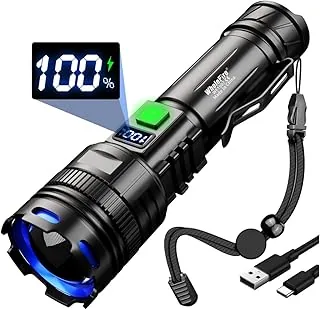 Latarka LED, ładowana, bardzo jasna, 10 0000 lumenów, zasilana bateriami, USB, 5 trybów świecenia, wodoszczelność IP65, latarka błyskowa na kemping, wędrówki, sytuacje awaryjne