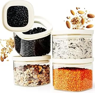 Zestaw Słoików z pokrywką ze szkła borokrzemianowego + Etykiety (4 x 500 ml) – Pojemniki do układania w stosy w kuchni – Słoik do przechowywania, Słoik kwadratowy