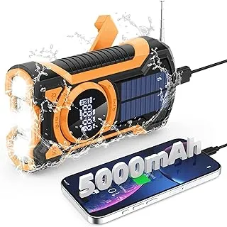 Radio awaryjne z ręczną korbą, głośnik Bluetooth na korbę z akumulatorem 5000 mAh, ładowarka słoneczna Power Bank USB AM/FM Radio SOS Alarm Latarka IPX5 Wewnętrzny Outdoor Camping Emergency