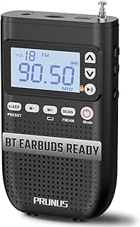 PRUNUS J-618 Radio przenośne AM FM, obsługa połączenia słuchawkowego Bluetooth, małe radio cyfrowe z akumulatorem 2000 mAh, ręczne ustawienia wstępne/karta TF/gniazdo słuchawkowe/timer uśpienia