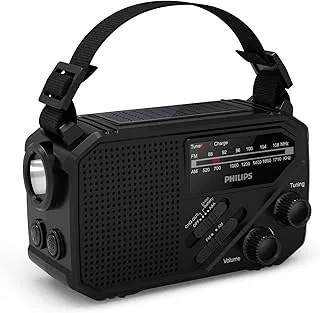 Philips TAR1609 – przenośne radio FM/AM z akumulatorem, komorą na baterie AAA i korbą, zasilaniem z paneli słonecznych, lampką LED i latarką, przydatne na biwaku, w czasie wędrówek i awarii energii