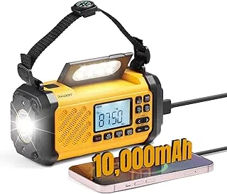 Raddy SH-906 Radio awaryjne, przenośne radio z korbą ręczną na energię słoneczną, AM/FM/SW/VHF, latarka do czytania, SOS, kompas, ładowarka do telefonu