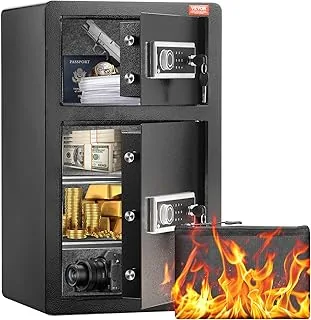VEVOR Sejf z podwójnymi drzwiami o pojemności 127,4 l z zamkiem na klucz i hasłem, sejf z ognioodporną torbą, brelokiem, oświetleniem LED, 2 wyjmowane regulowane przegrody na pieniądze dokumenty