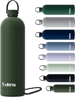 Exllena Izolowane butelki na wodę o pojemności 1,5 l z pokrywką i klipsem, butelka na napoje z podwójną ścianką utrzymuje napoje zimne przez 24 godziny / gorące 12 godzin, butelka na wodę ze stali