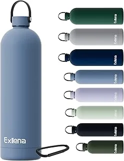 Exllena Termosy na wodę 1,5 l z uchwytem i kokardką, butelka na napoje z podwójnymi ściankami próżniowymi utrzymuje napoje zimne przez 24 godziny/gorące przez 12 godzin, butelka na wodę ze stali