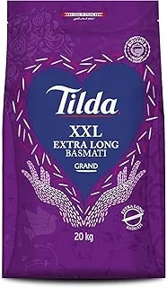 Tilda Grand Basmati ryż 20 kg – bardzo długi ryż Basmati klasy premium, idealny do biryani i polo – idealne ziarna z Himalajów, duże opakowanie na specjalne okazje z naklejką Kajal