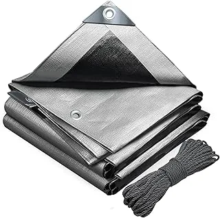 VOUNOT® Polietylenowa plandeka ochronna 180g/m² Ultra ciężka i wytrzymała wodoodporna plandeka obustronnie powlekana z aluminiowymi oczkami wodoodporna osłona do ogrodu i basenu, szara, 4x6m