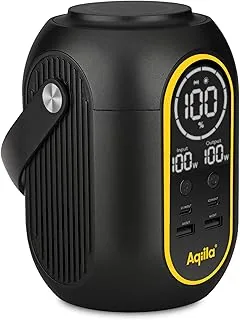 Powerstation 200 Wh, 140 W, powerbank 54000 mAh, 2 x USB-C, 2 x USB-A, przenośna stacja zasilania, bezprzewodowe ładowanie, światło LED 120 lumenów, wyświetlacz LCD, Powerbird S140, czarna