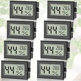 Sprifityy 8 sztuk Mini Hygrometr Cyfrowy, Mini Hygrometr z Celsjuszem -50°C~+70°C, Mierzyciel Wilgotności Powietrza z Bateriami w Komplecie, Nowoczesna Technika Pomiarowa, Termohigrometr do Wnętrz