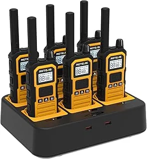 Retevis RB648 Plus Walkie Talkie Dalekiego Zasięgu, IP67 Wodoodporny Krótkofalówka Dwukierunkowy z 6-Drożną Ładowarką, Połączenia Grupowe, 2000mAh, Krótkofalówka na Budowę(6 Szt., Żółty)
